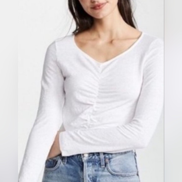 Frame Denim Tops - Frame Denim Linen Ruched long-sleeve v-neck tee NWOT white Small